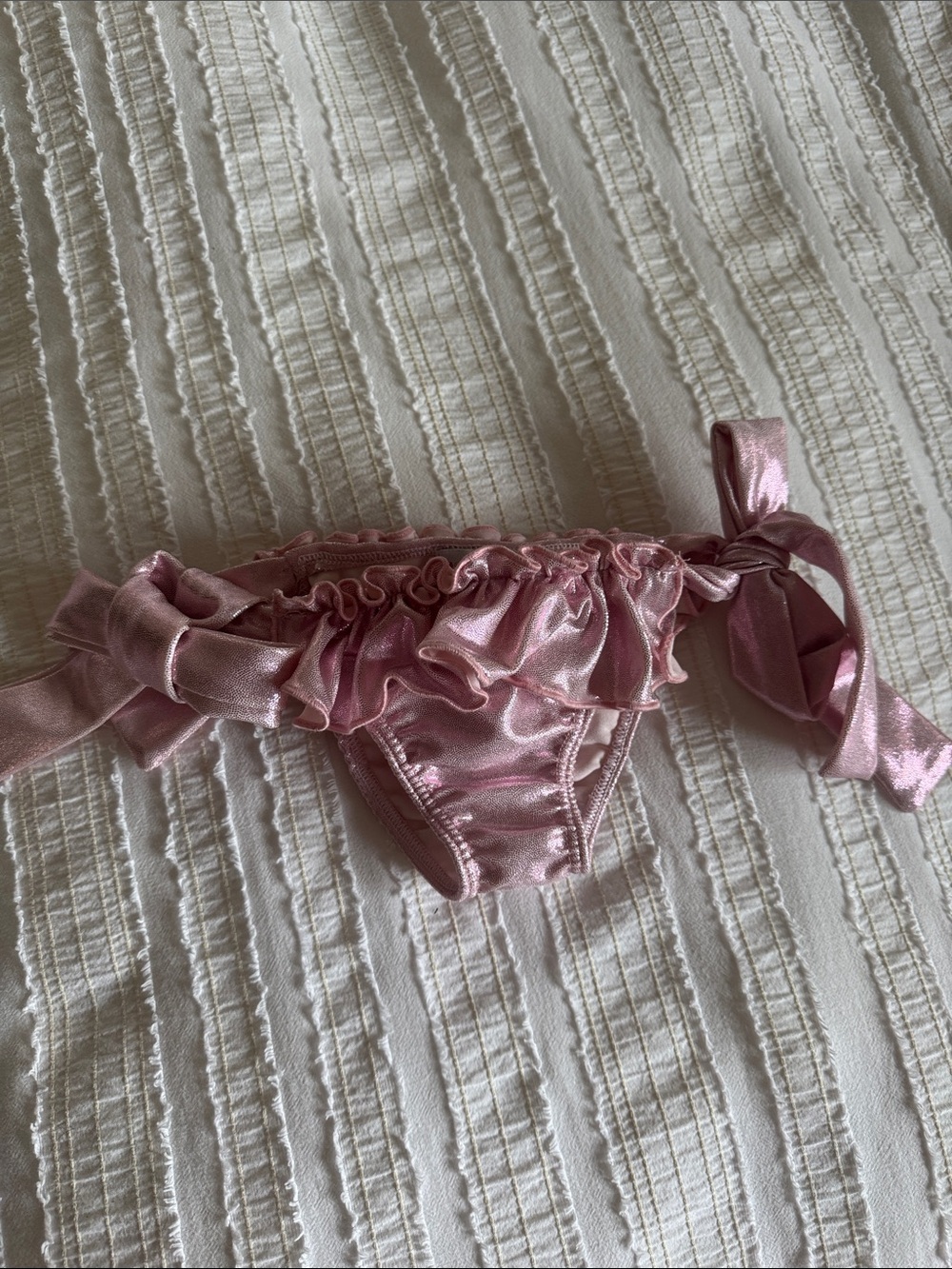Girls' Pink Satin Ruffle Tie-Side Bikini Bottoms